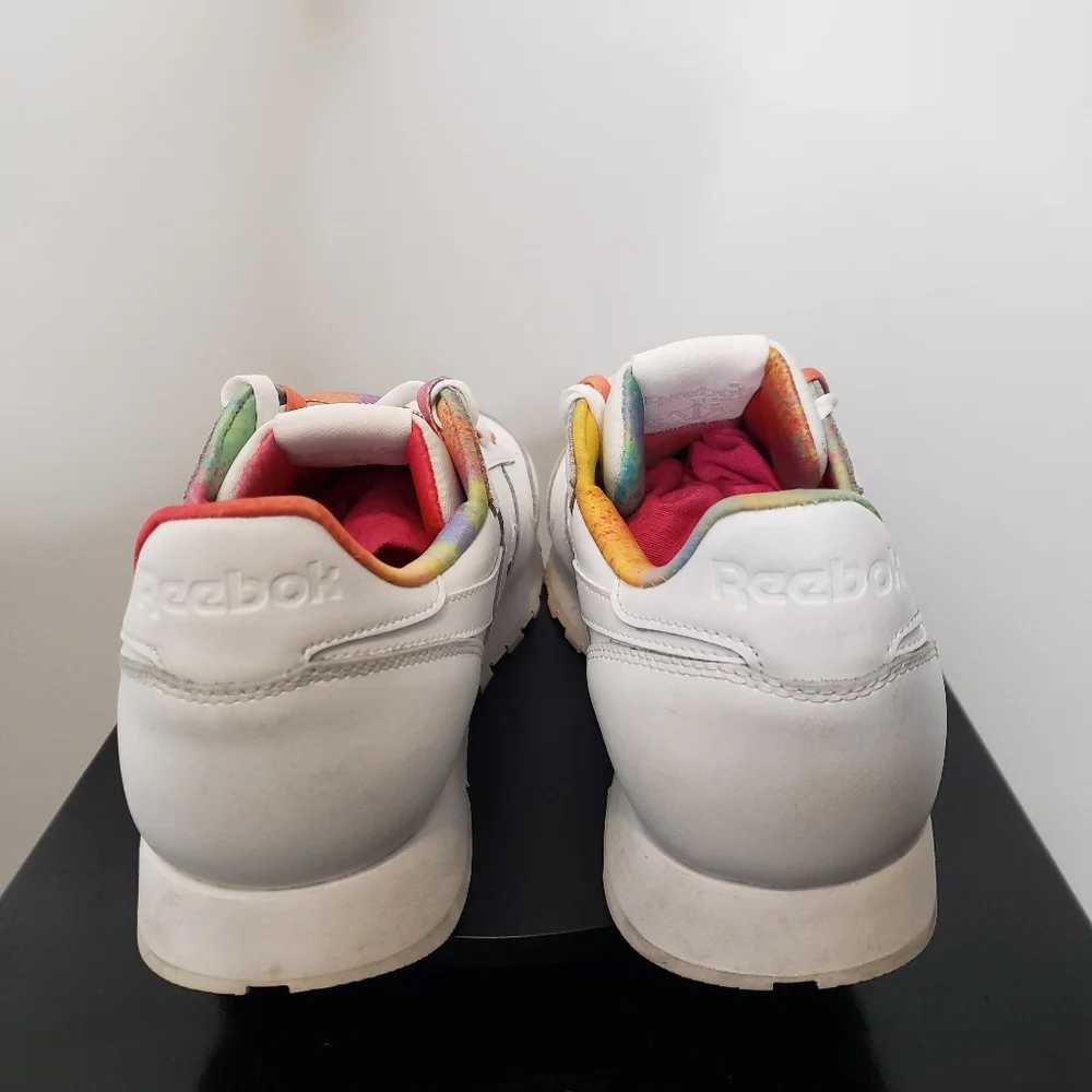 Reebok Classic‎ Leather White Rainbow-Dyed Heel Lining Size 13